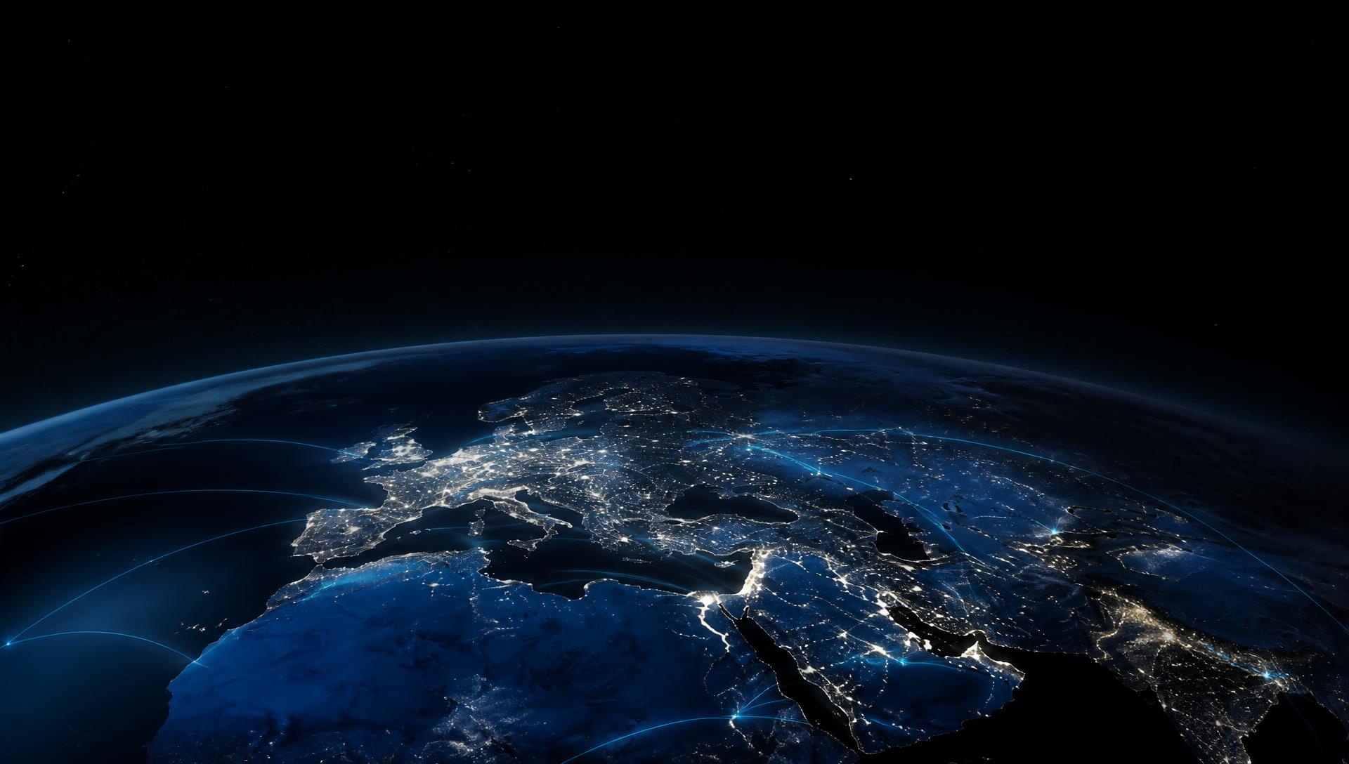 Earth at night with connected geospatial networks across EMEA